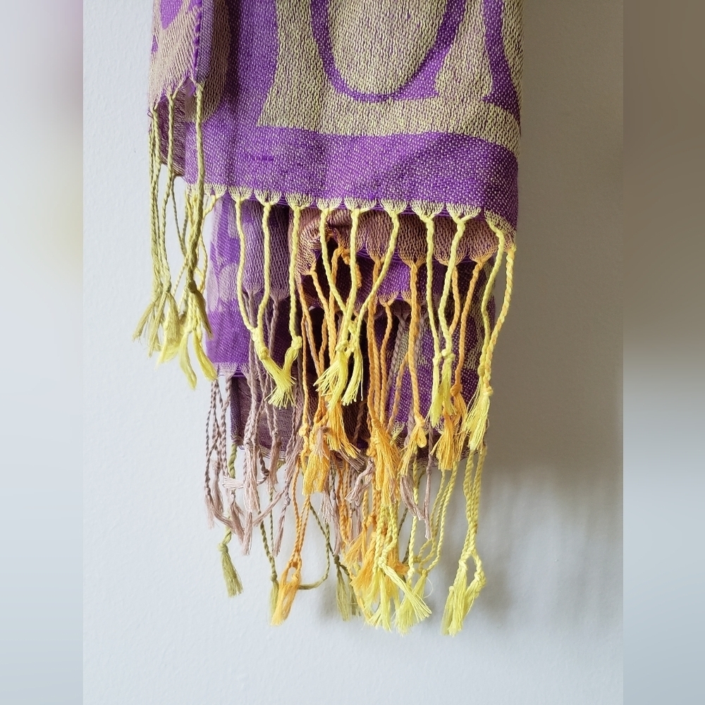 Pashmina Fringe Scarf of Purple, Pink & Green - Picture 3 of 6